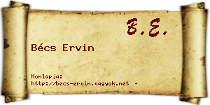 Bécs Ervin névjegykártya